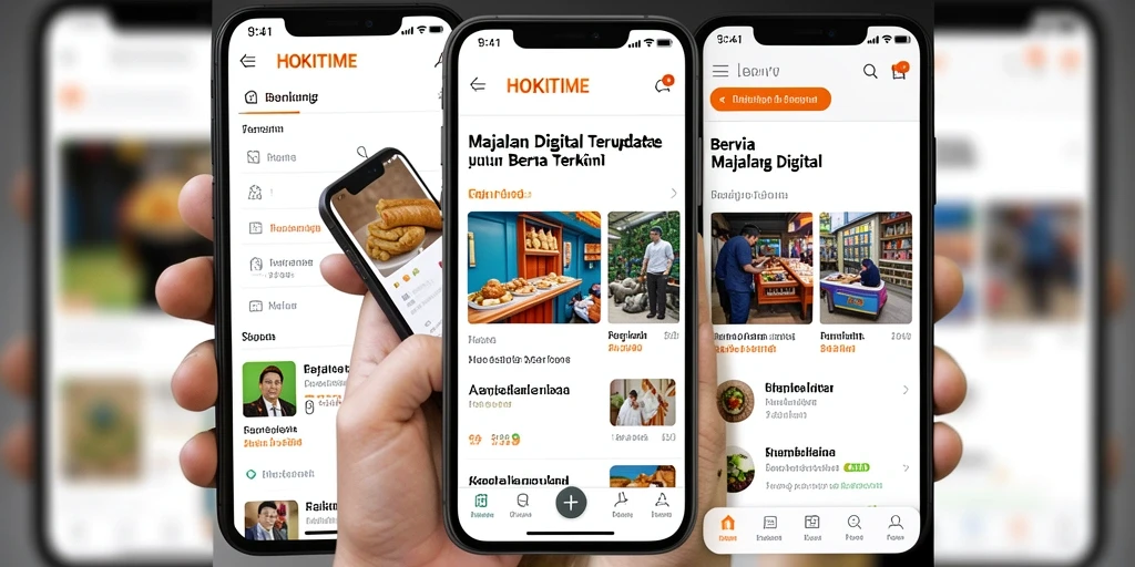 Antarmuka HOKITIME yang modern dan menarik untuk Majalah Digital.