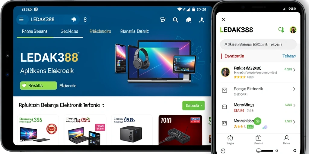 Tampilan aplikasi LEDAK388 dengan antarmuka belanja elektronik yang menarik dan intuitif.