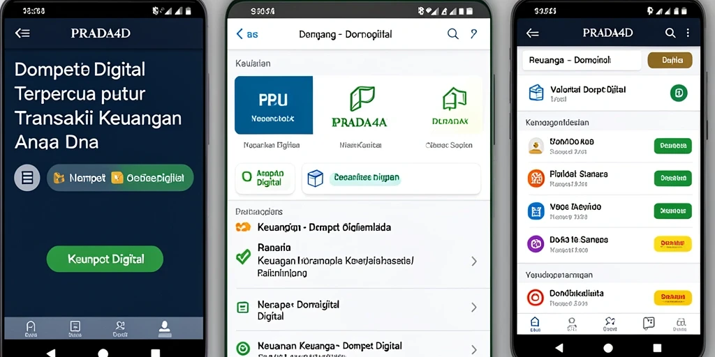 Tampilan antarmuka aplikasi PRADA4D memudahkan transaksi keuangan.