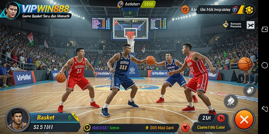 Screenshot utama VIPWIN88 menampilkan aksi mendebarkan di lapangan Basket.